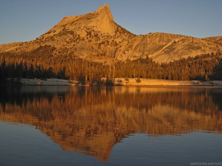 Cathedral Peak, Lower Cathedral Lake at sunset